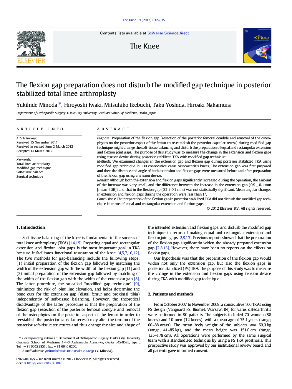 The flexion gap preparation does not disturb the modified gap technique in posterior stabilized total knee arthroplasty