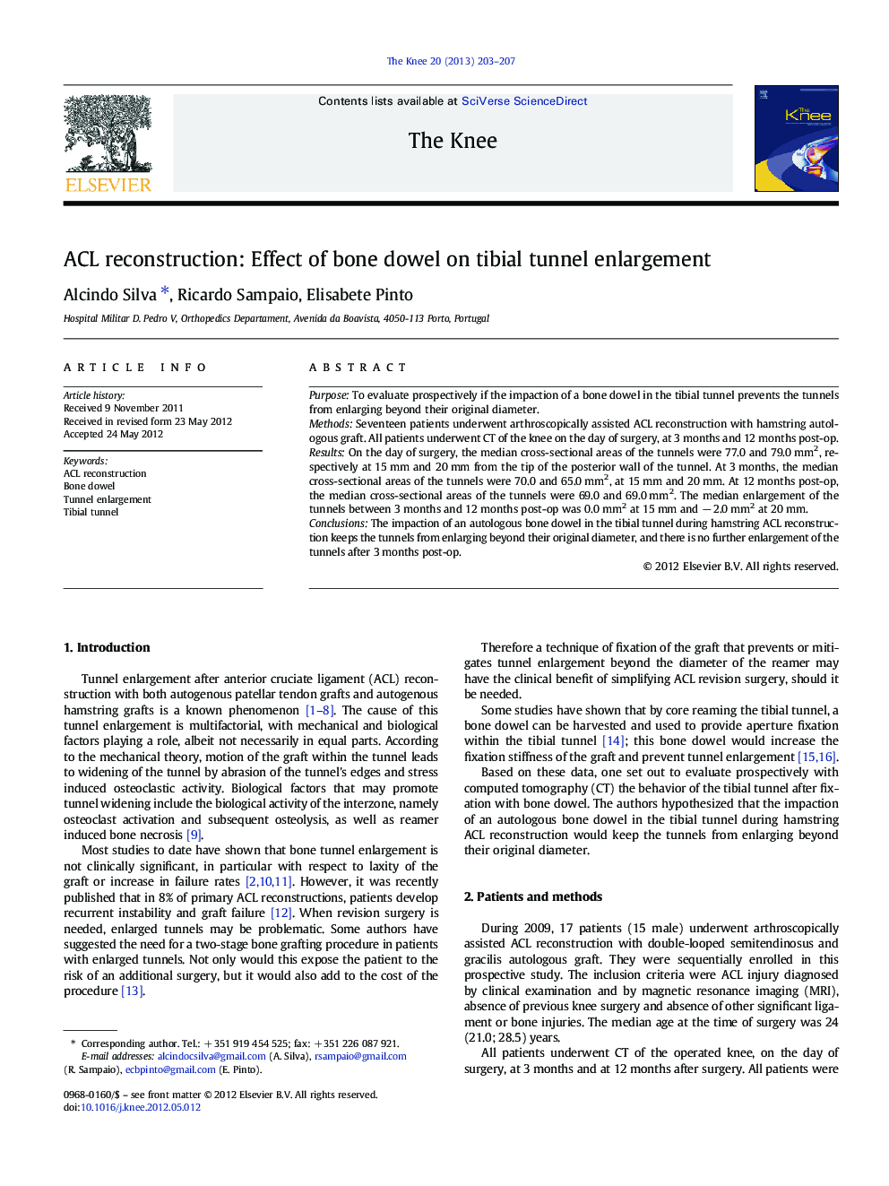 ACL reconstruction: Effect of bone dowel on tibial tunnel enlargement