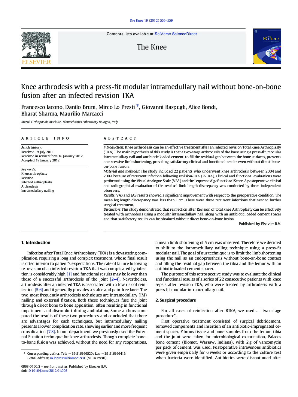 Knee arthrodesis with a press-fit modular intramedullary nail without bone-on-bone fusion after an infected revision TKA