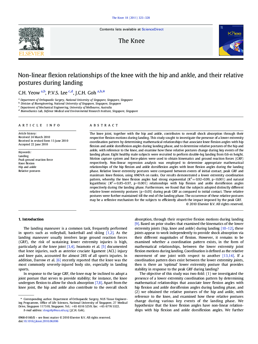 Non-linear flexion relationships of the knee with the hip and ankle, and their relative postures during landing