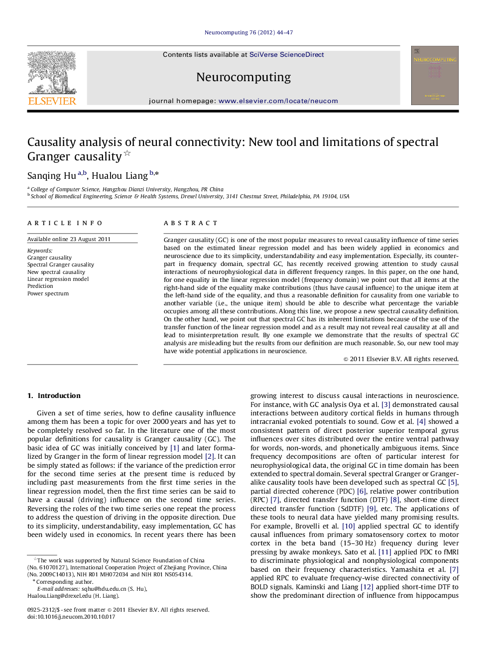 Causality analysis of neural connectivity: New tool and limitations of spectral Granger causality 