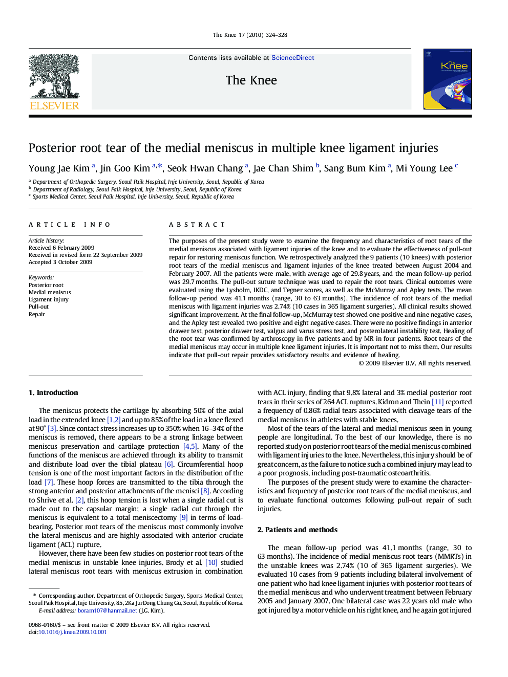 Posterior root tear of the medial meniscus in multiple knee ligament injuries