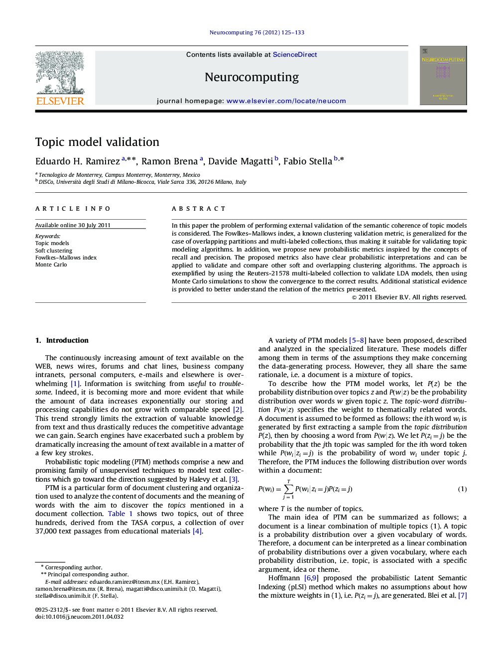 Topic model validation