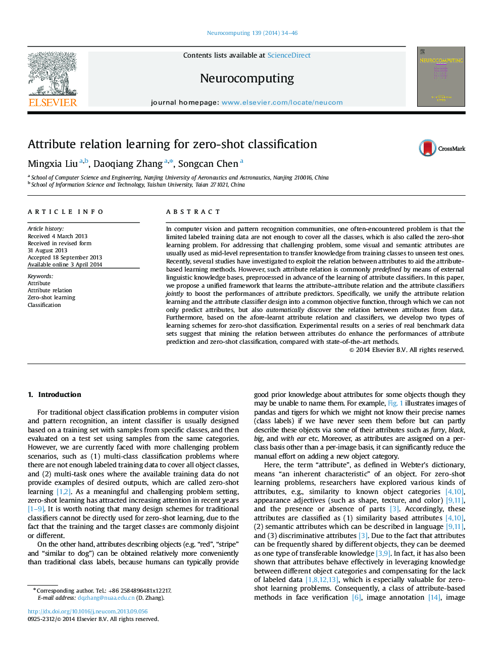 Attribute relation learning for zero-shot classification