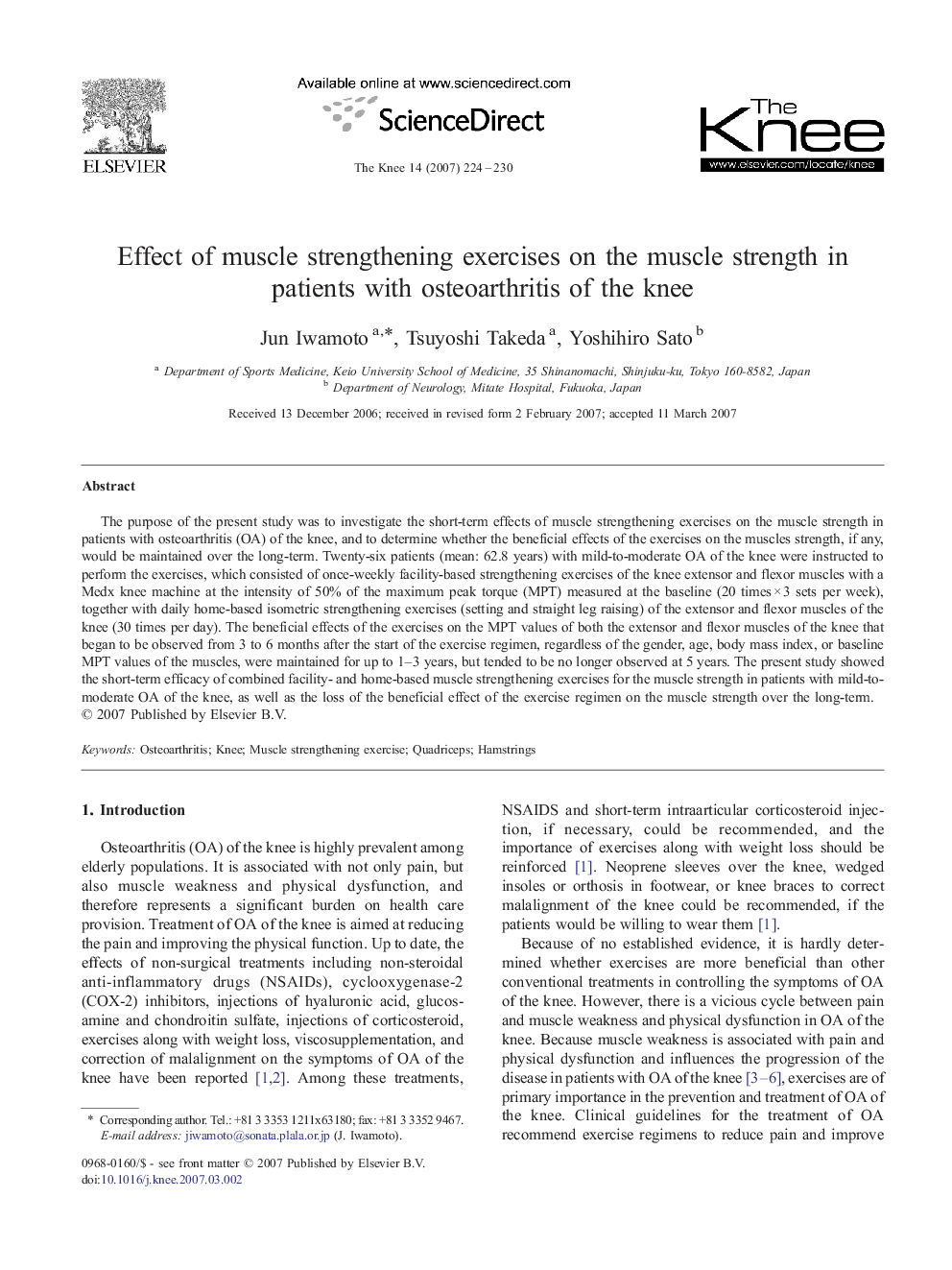 Effect of muscle strengthening exercises on the muscle strength in patients with osteoarthritis of the knee