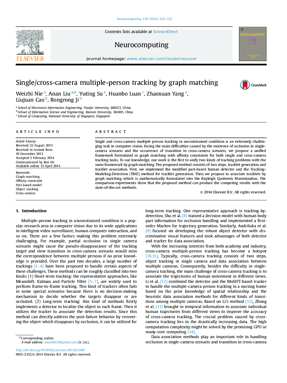 Single/cross-camera multiple-person tracking by graph matching