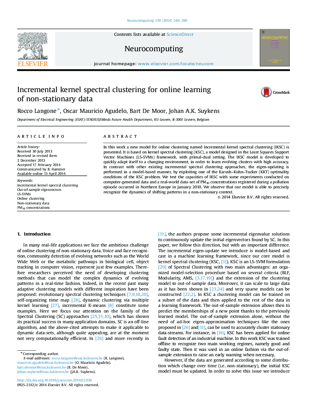 Incremental kernel spectral clustering for online learning of non-stationary data