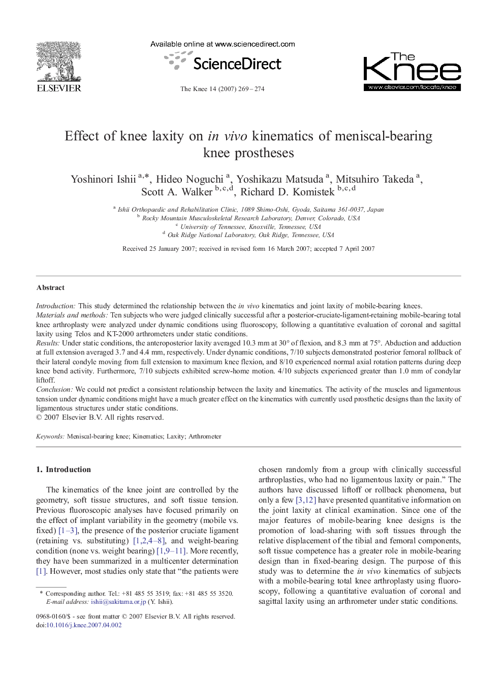 Effect of knee laxity on in vivo kinematics of meniscal-bearing knee prostheses