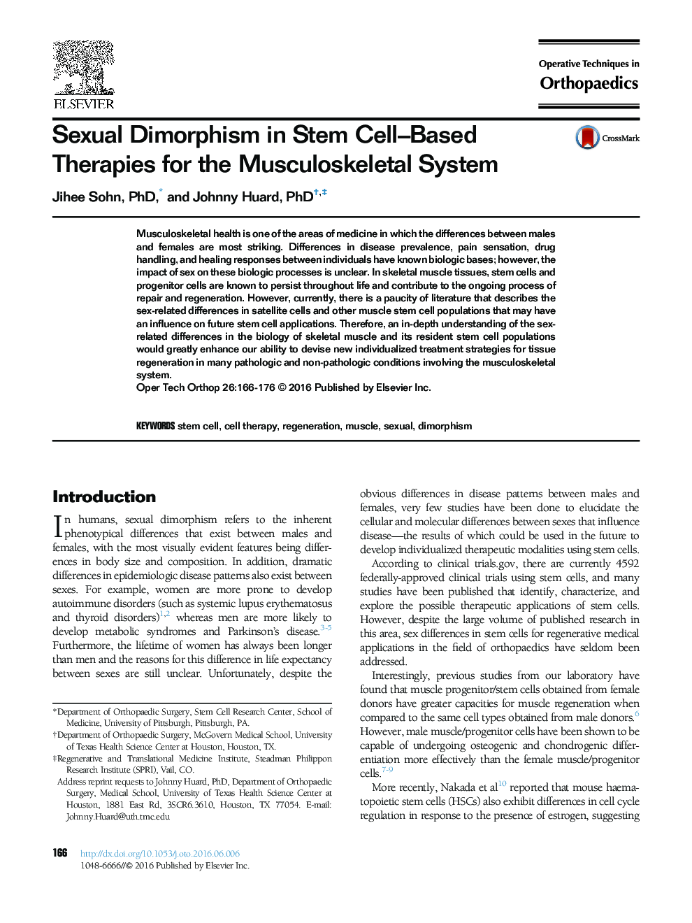 Sexual Dimorphism in Stem Cell–Based Therapies for the Musculoskeletal System