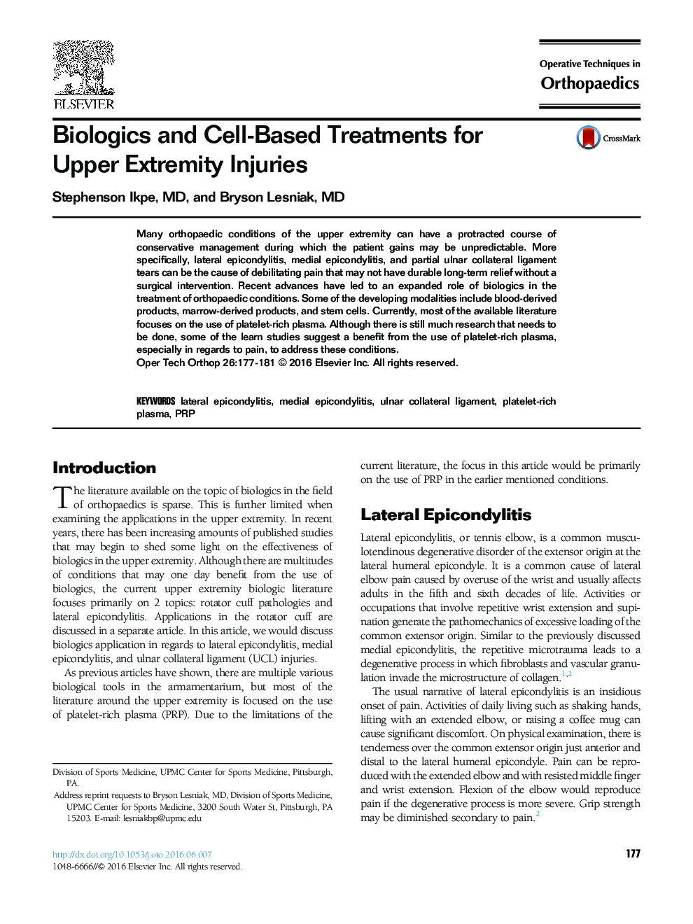 Biologics and Cell-Based Treatments for Upper Extremity Injuries