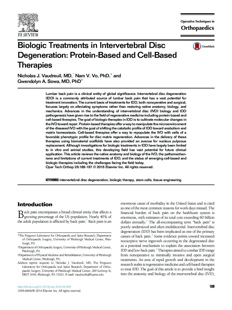 Biologic Treatments in Intervertebral Disc Degeneration: Protein-Based and Cell-Based Therapies