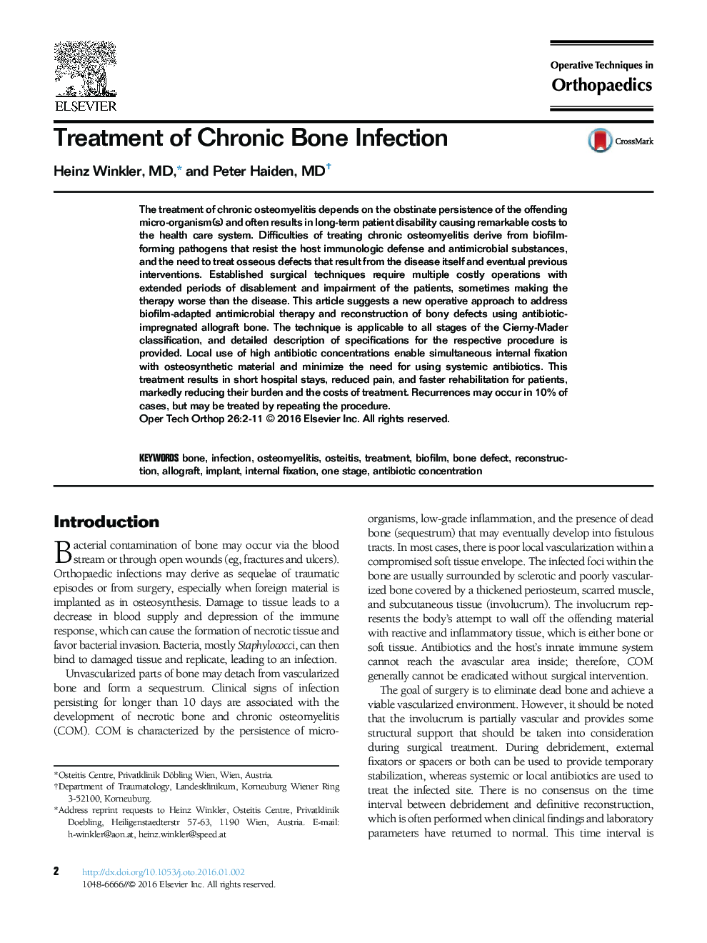 Treatment of Chronic Bone Infection