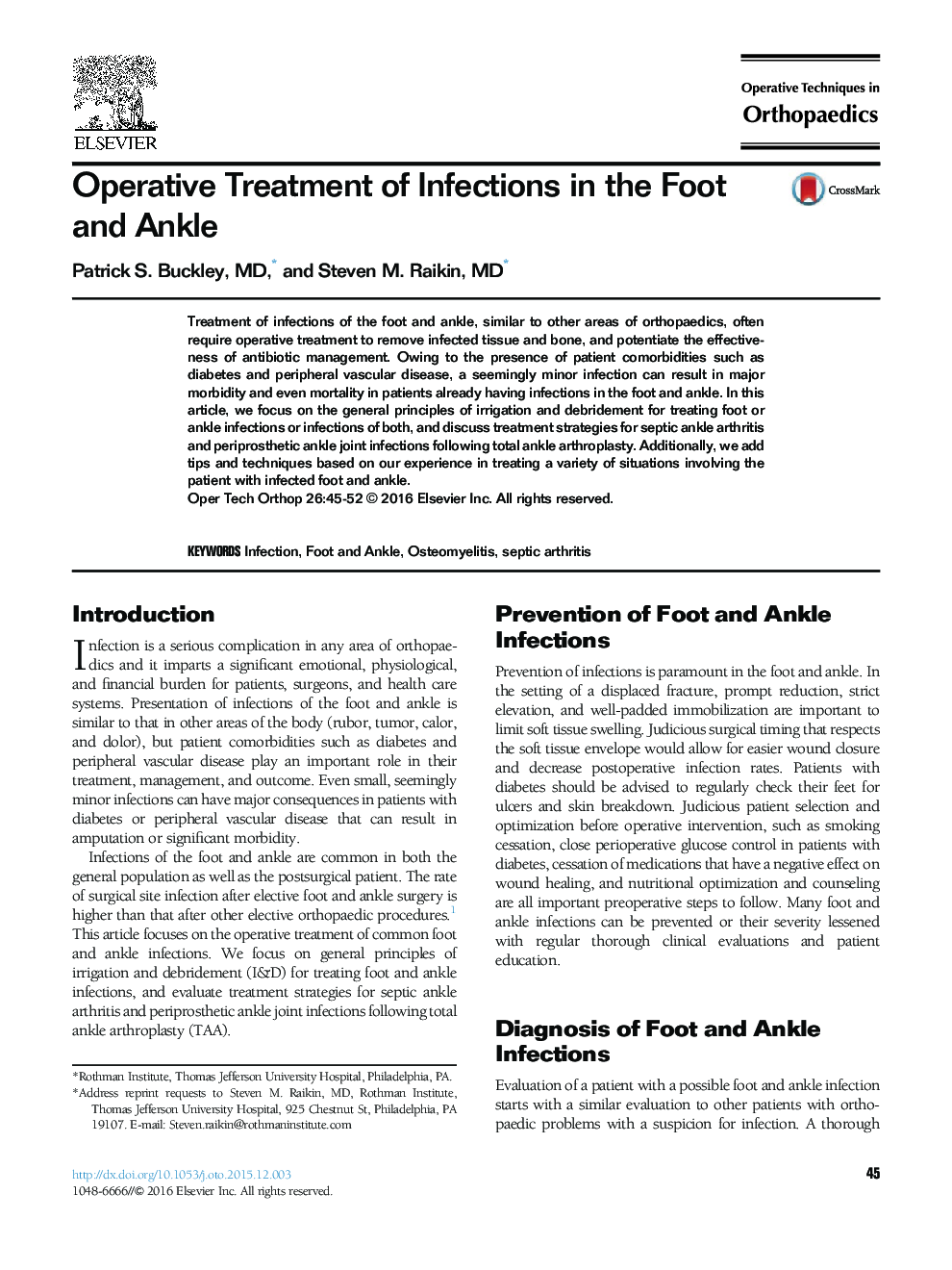 Operative Treatment of Infections in the Foot and Ankle