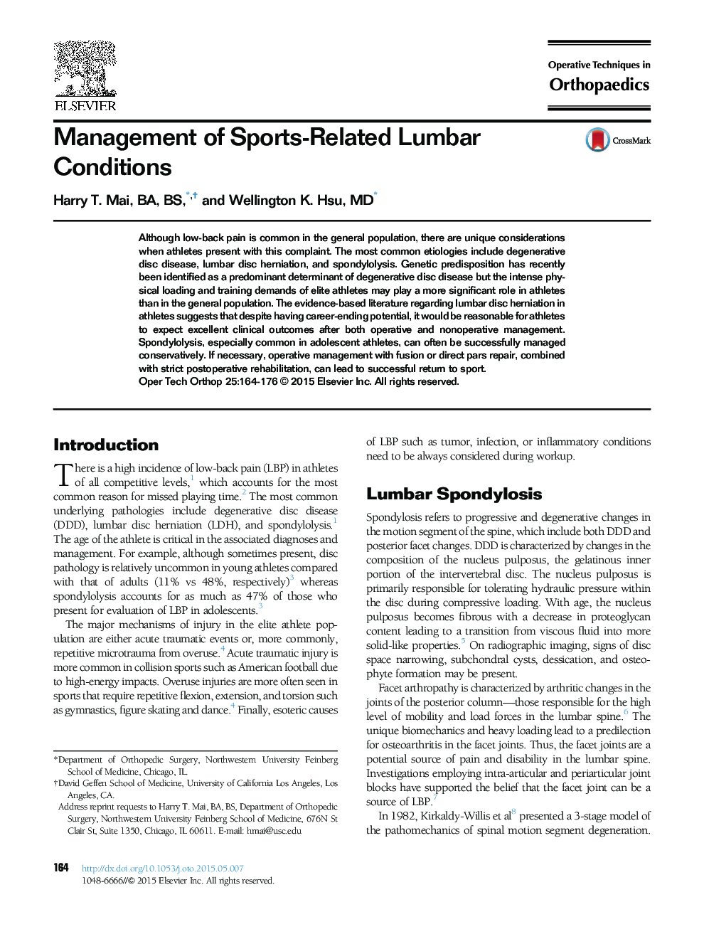 Management of Sports-Related Lumbar Conditions