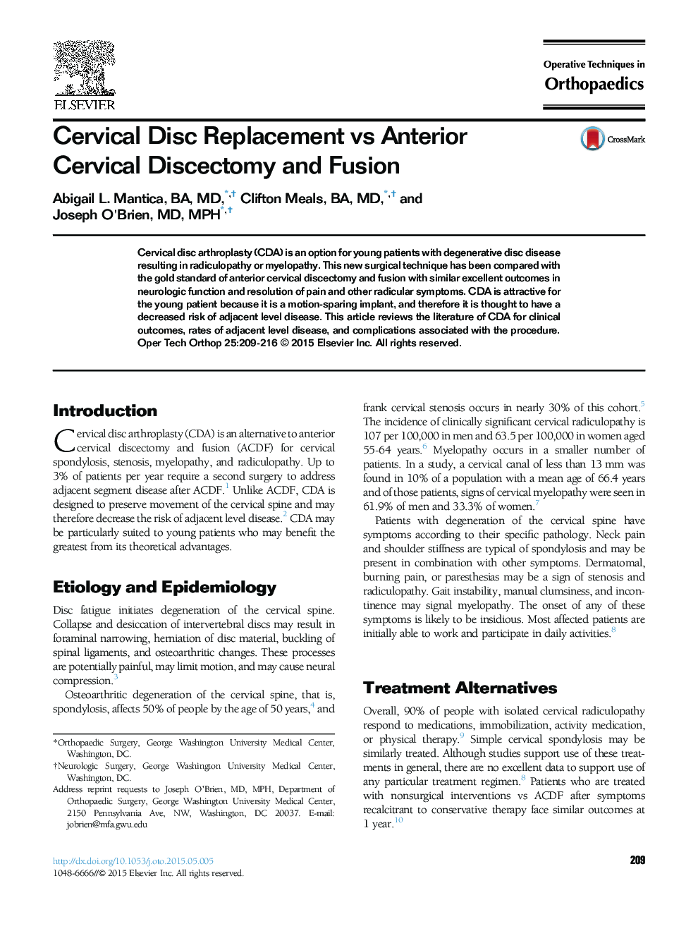Cervical Disc Replacement vs Anterior Cervical Discectomy and Fusion