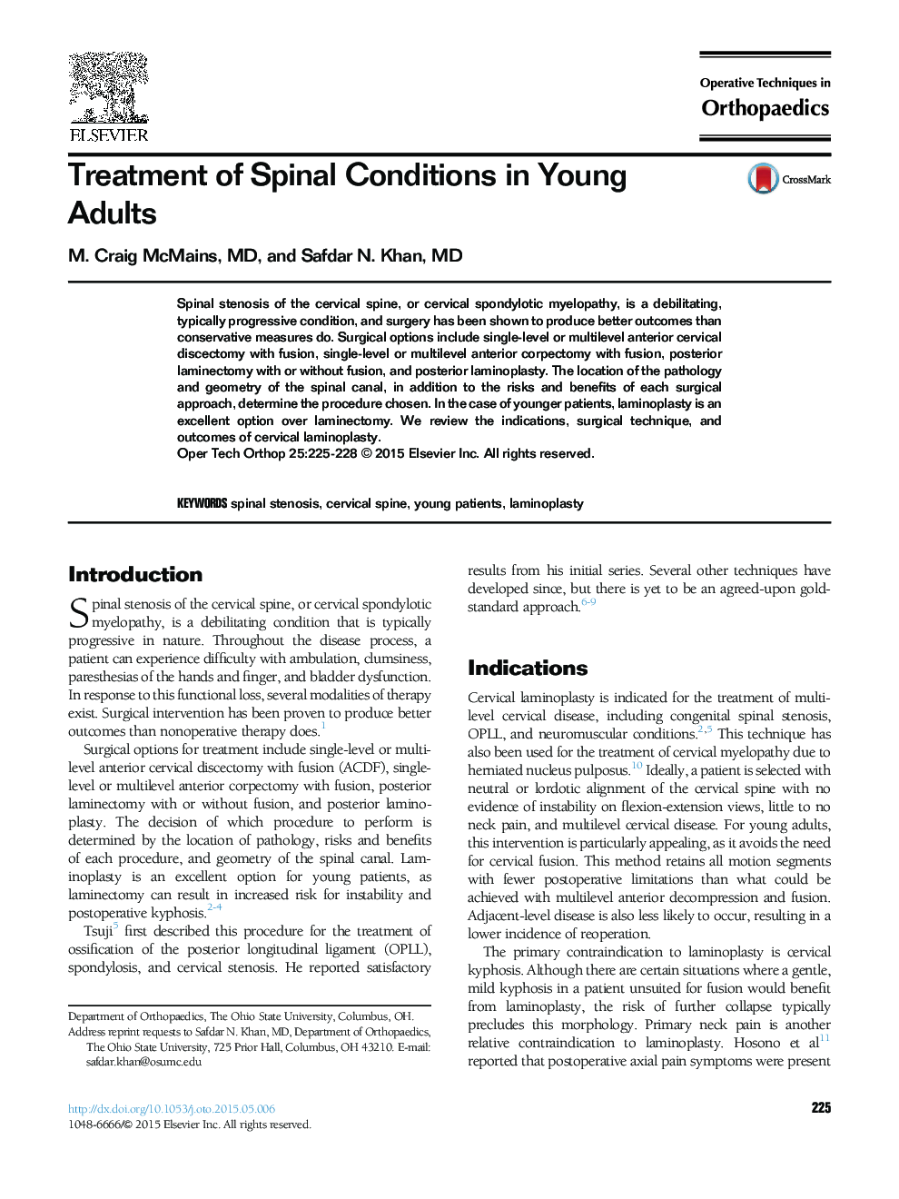 Treatment of Spinal Conditions in Young Adults