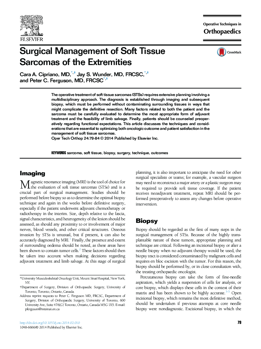 Surgical Management of Soft Tissue Sarcomas of the Extremities