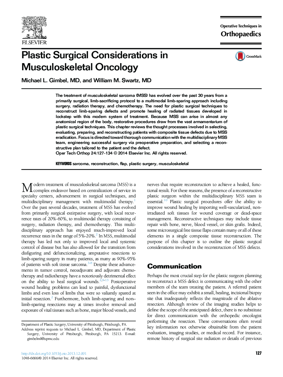 Plastic Surgical Considerations in Musculoskeletal Oncology