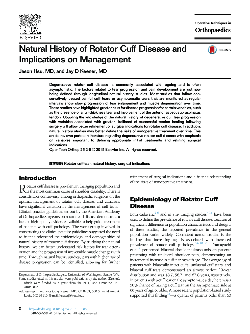 Natural History of Rotator Cuff Disease and Implications on Management 