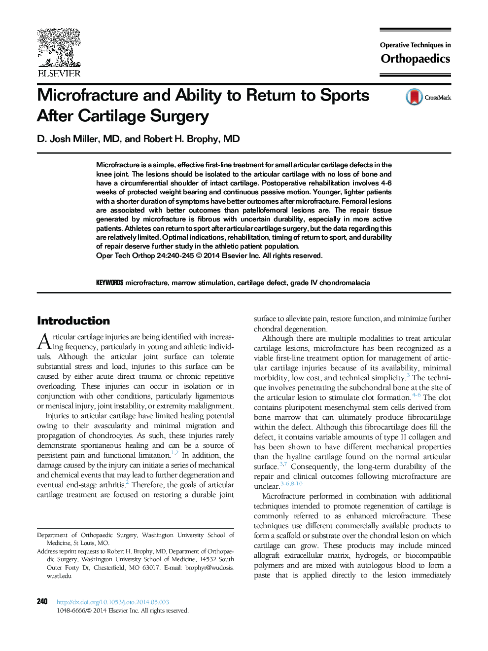 Microfracture and Ability to Return to Sports After Cartilage Surgery