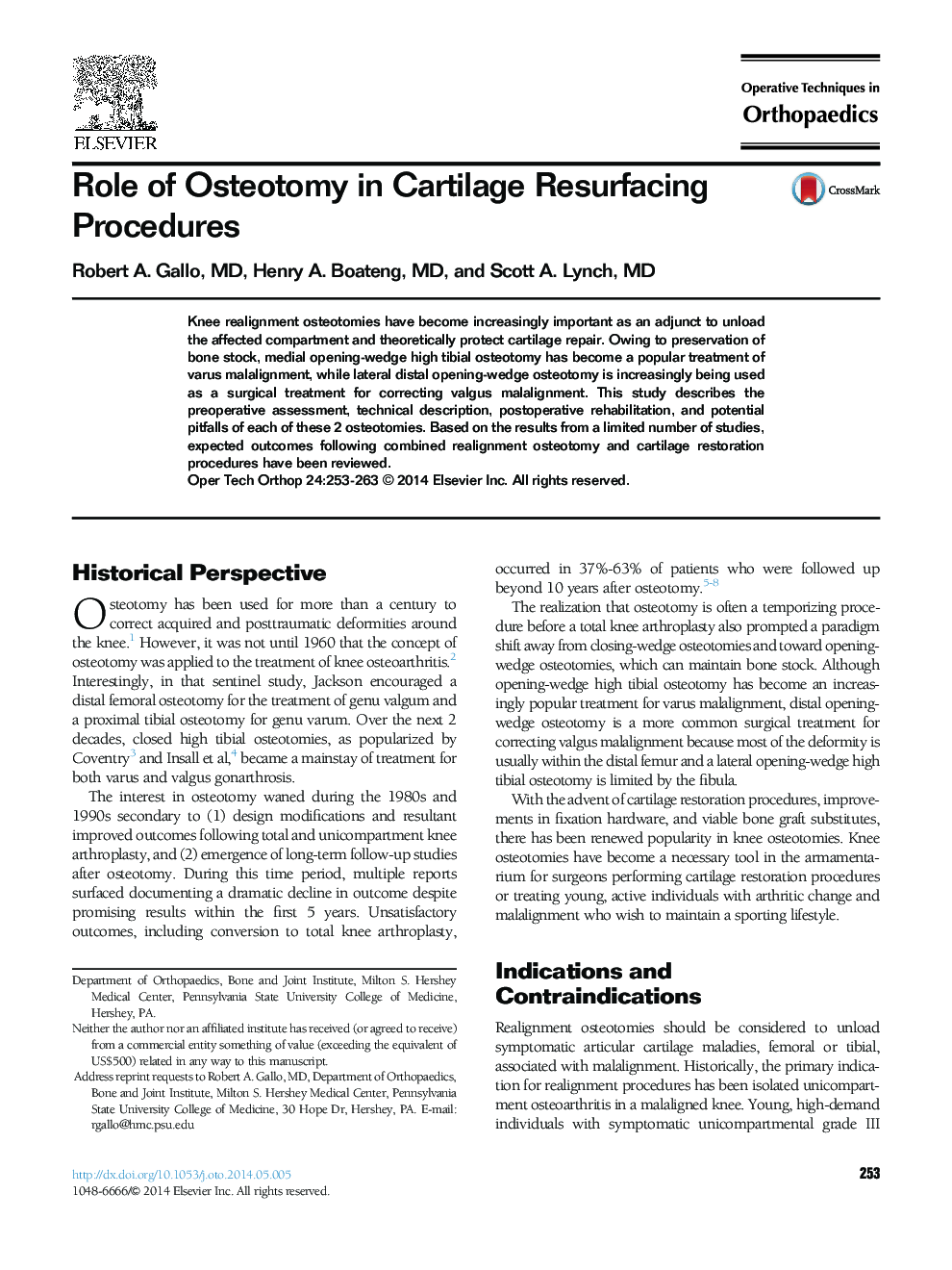 Role of Osteotomy in Cartilage Resurfacing Procedures 