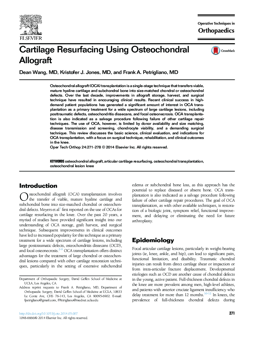 Cartilage Resurfacing Using Osteochondral Allograft