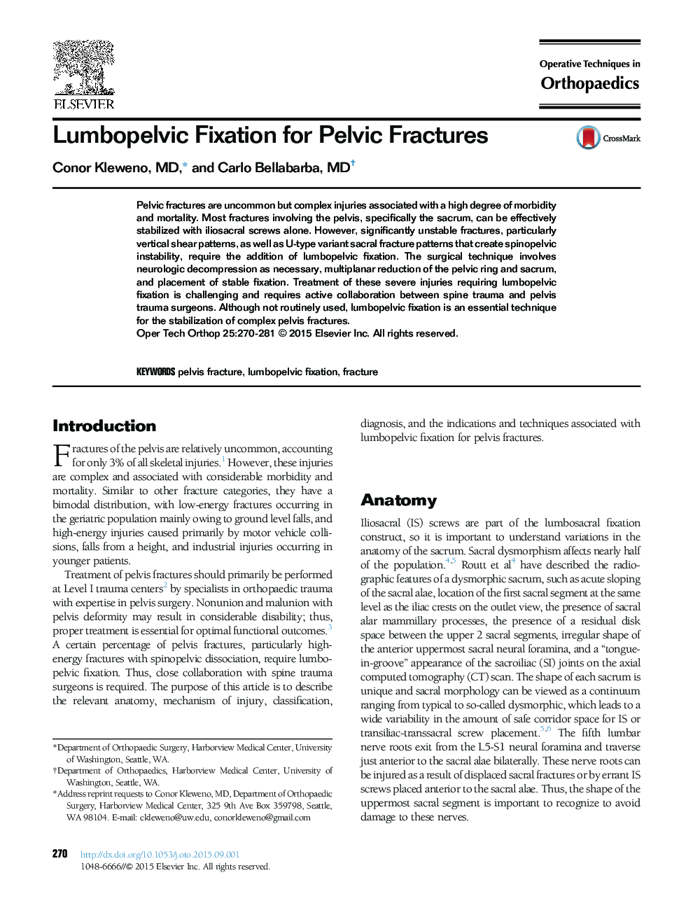 Lumbopelvic Fixation for Pelvic Fractures