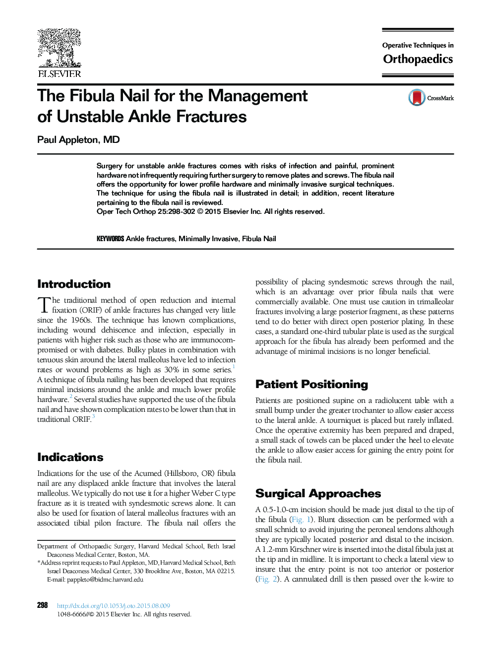 The Fibula Nail for the Management of Unstable Ankle Fractures