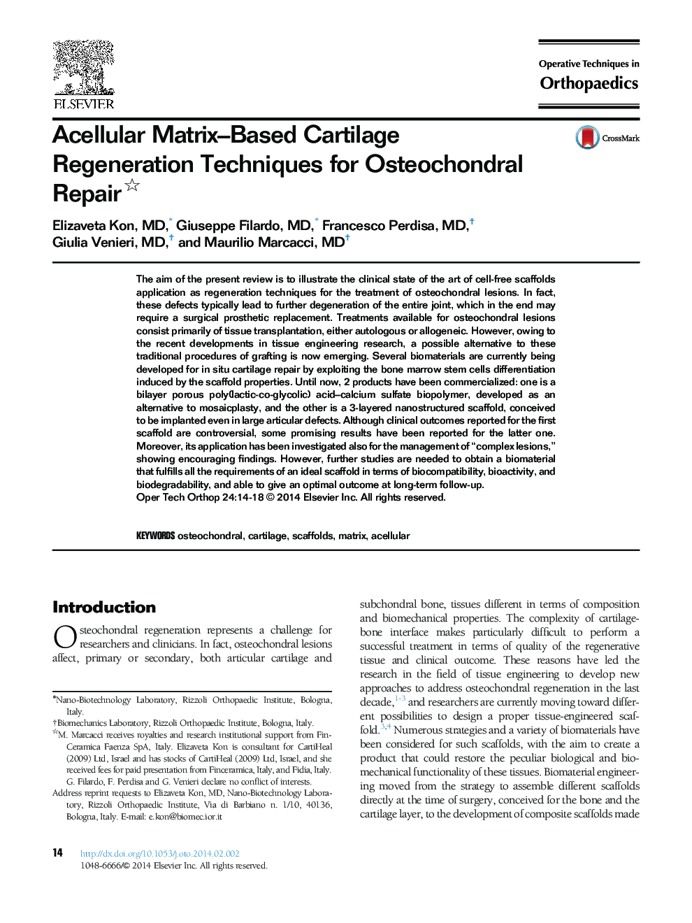 Acellular Matrix-Based Cartilage Regeneration Techniques for Osteochondral Repair