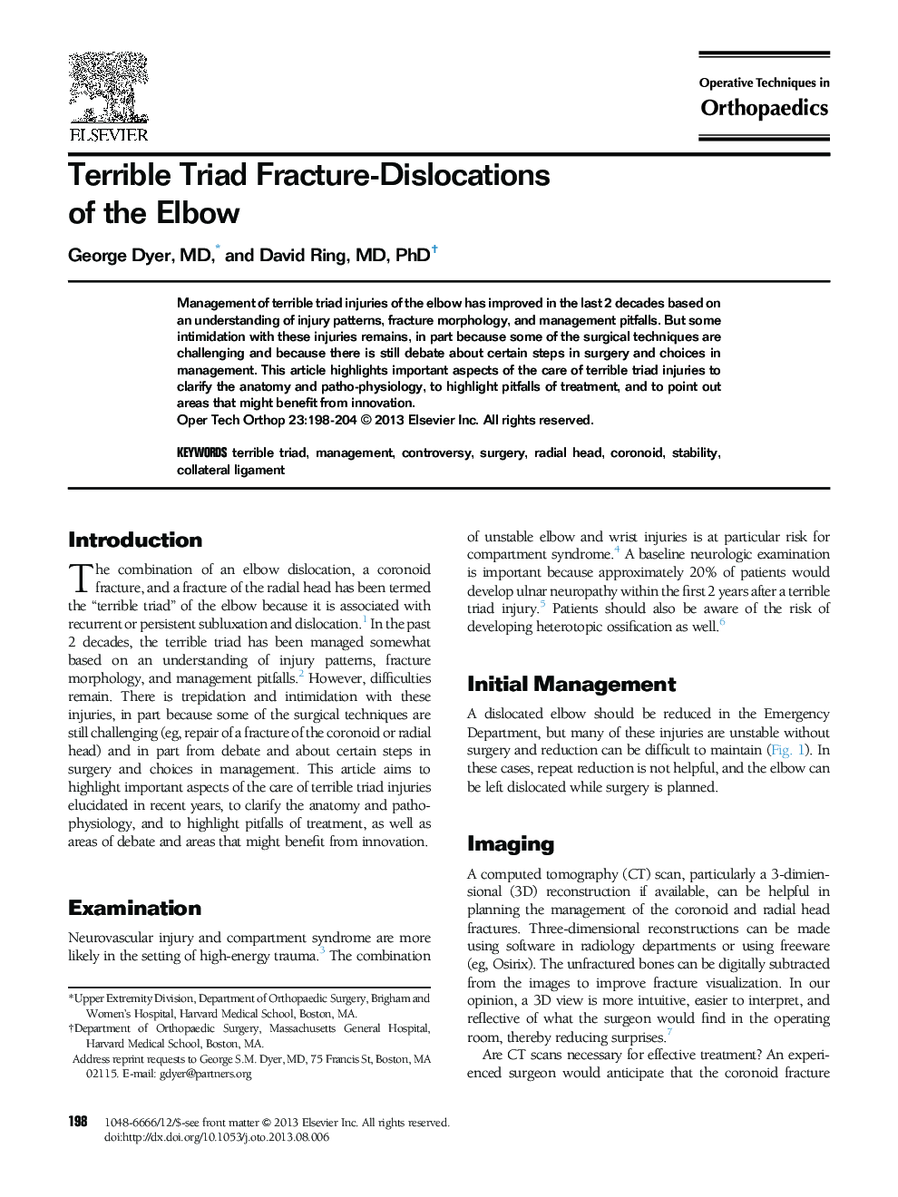 Terrible Triad Fracture-Dislocations of the Elbow