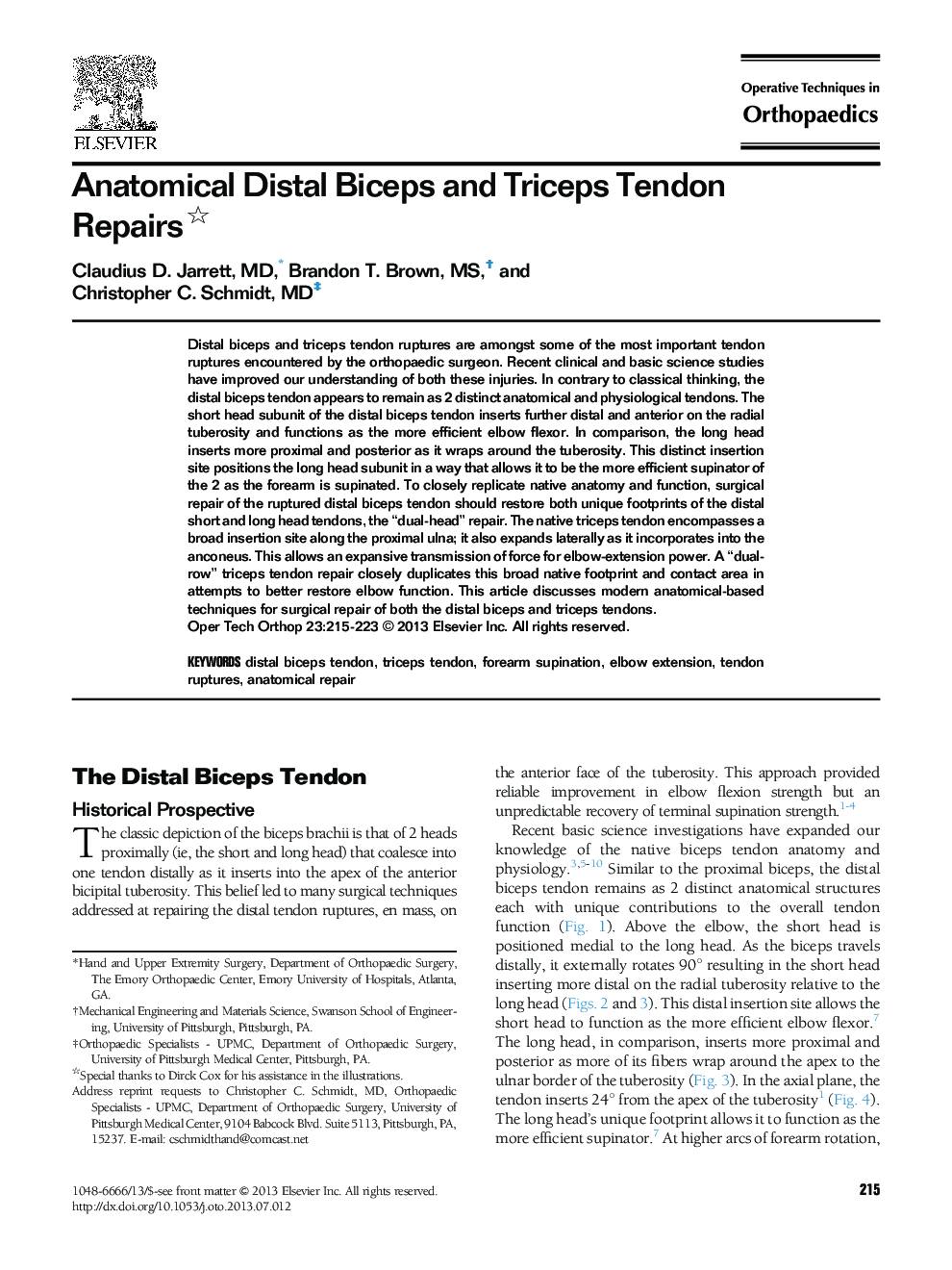 Anatomical Distal Biceps and Triceps Tendon Repairs 