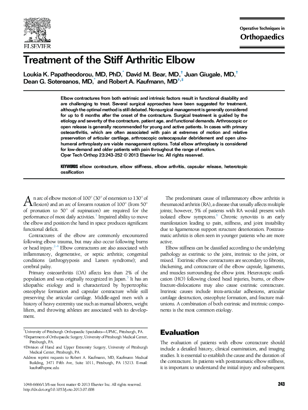 Treatment of the Stiff Arthritic Elbow