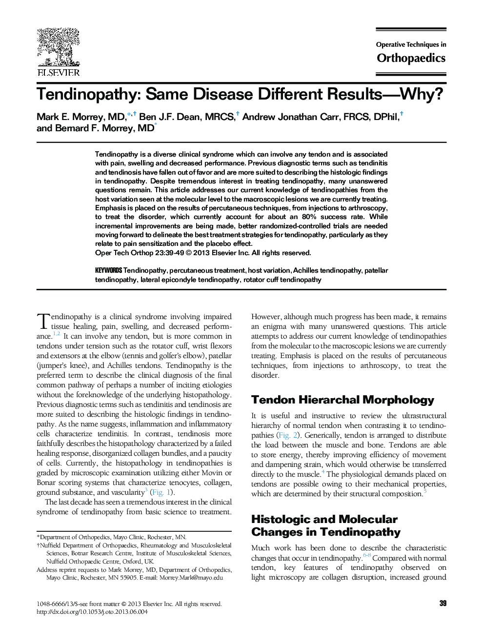 Tendinopathy: Same Disease Different Results—Why?