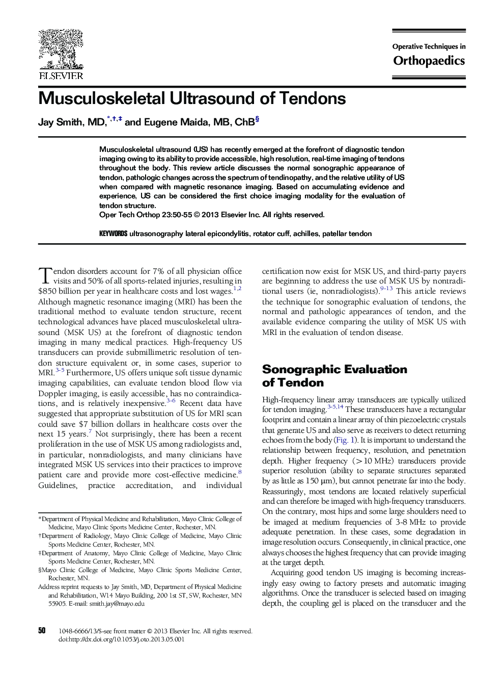 Musculoskeletal Ultrasound of Tendons