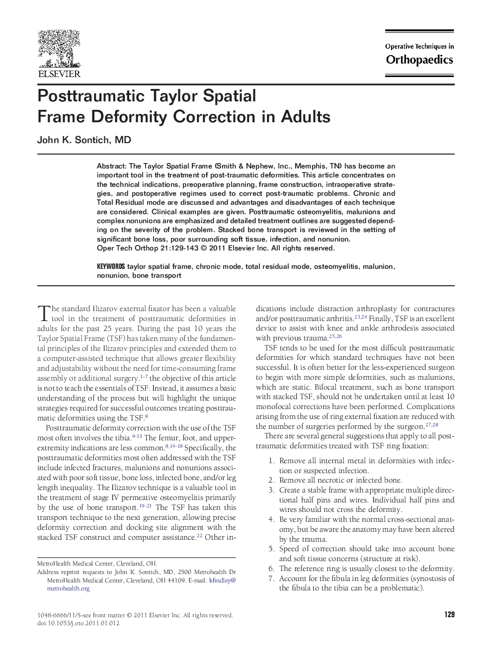 Posttraumatic Taylor Spatial Frame Deformity Correction in Adults