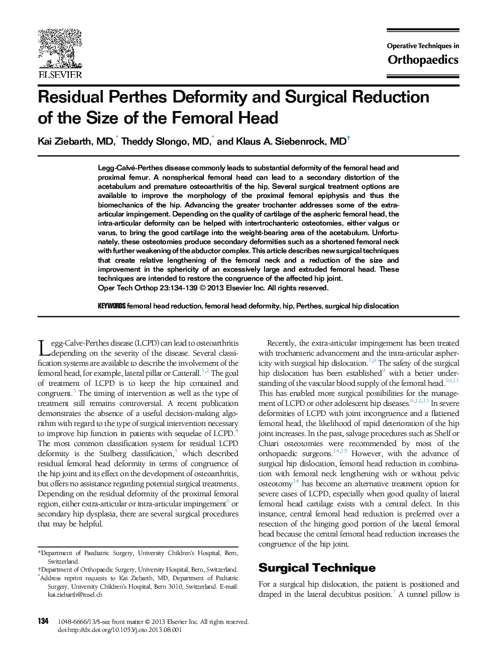 Residual Perthes Deformity and Surgical Reduction of the Size of the Femoral Head