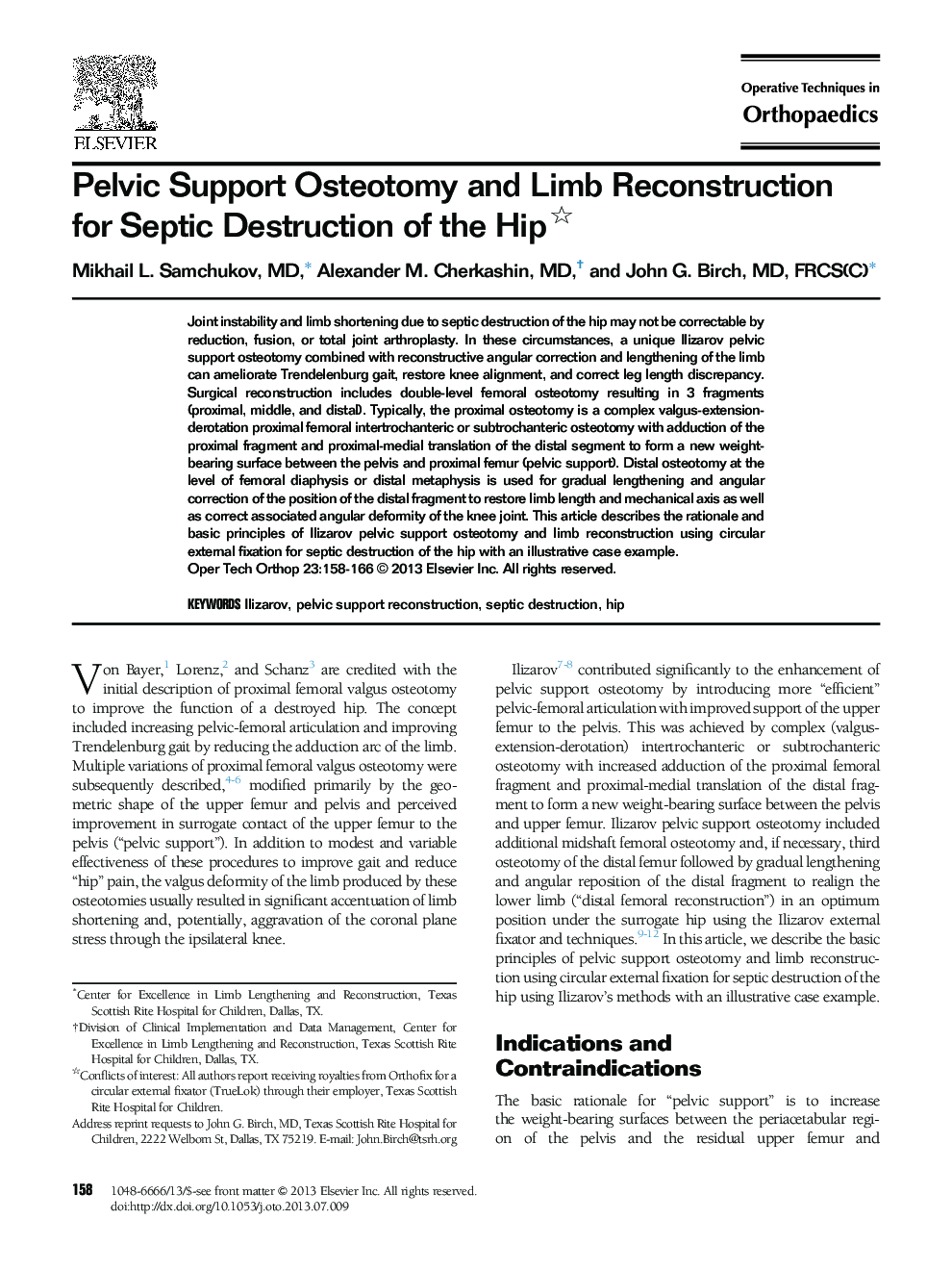 Pelvic Support Osteotomy and Limb Reconstruction for Septic Destruction of the Hip 