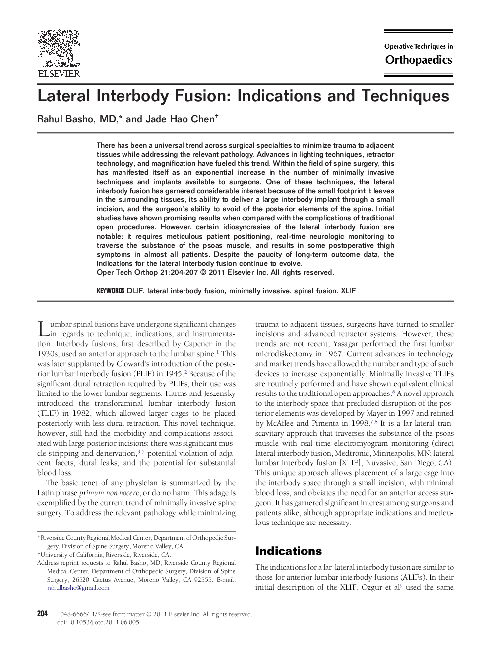 Lateral Interbody Fusion: Indications and Techniques