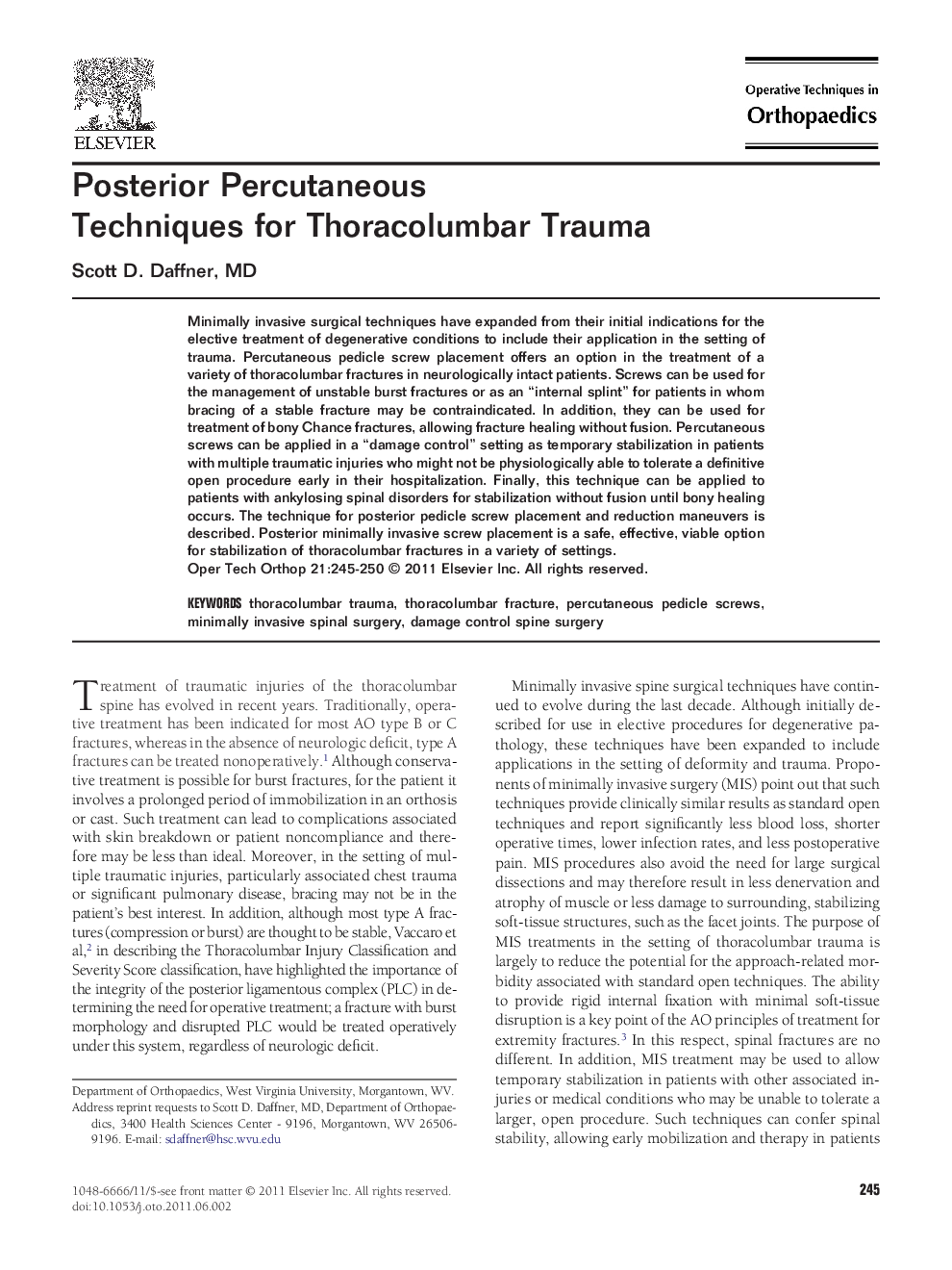 Posterior Percutaneous Techniques for Thoracolumbar Trauma