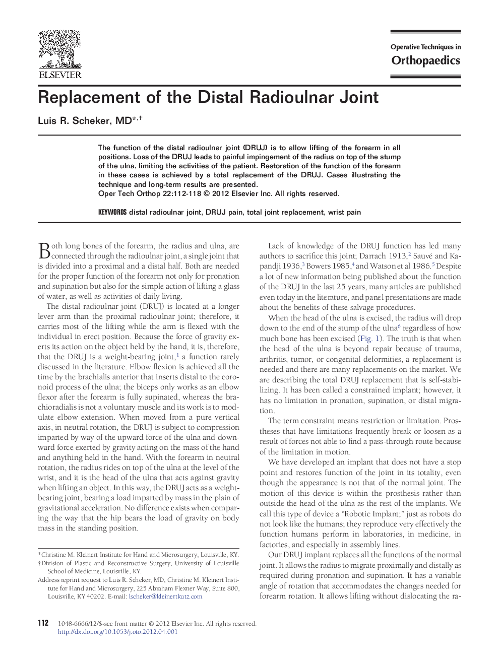 Replacement of the Distal Radioulnar Joint