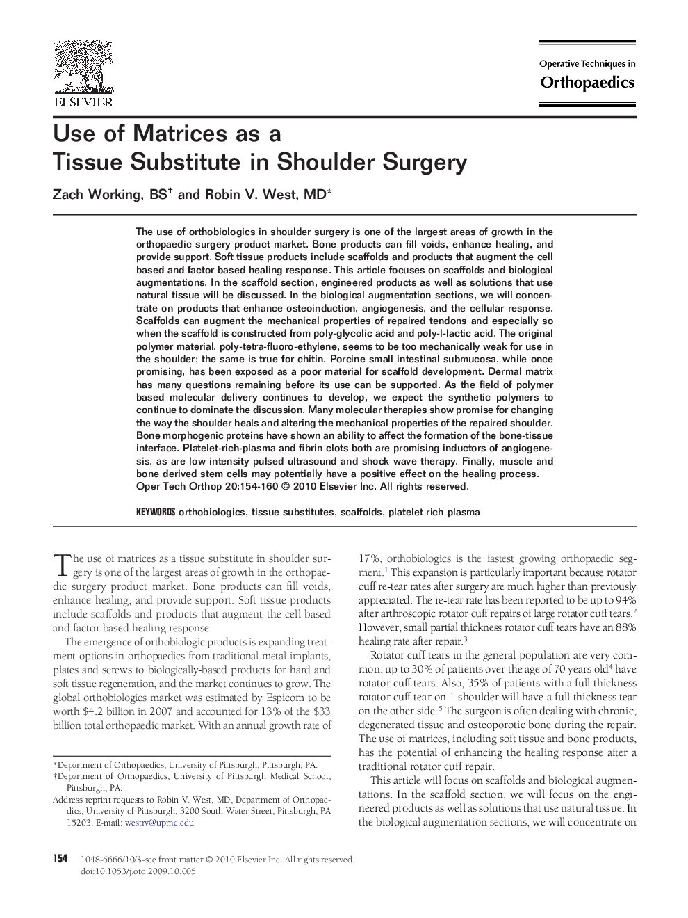 Use of Matrices as a Tissue Substitute in Shoulder Surgery