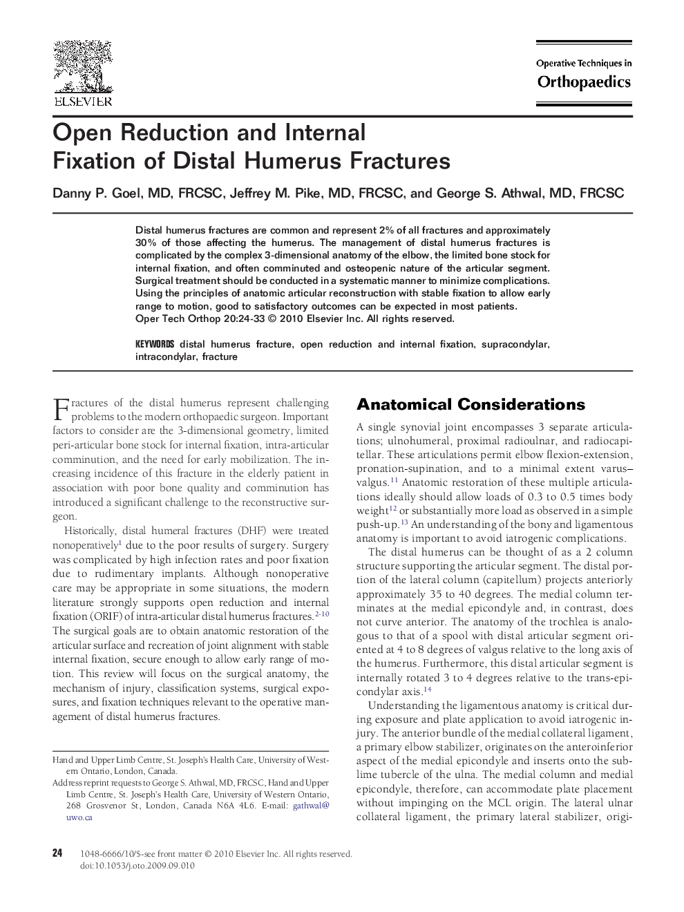 Open Reduction and Internal Fixation of Distal Humerus Fractures