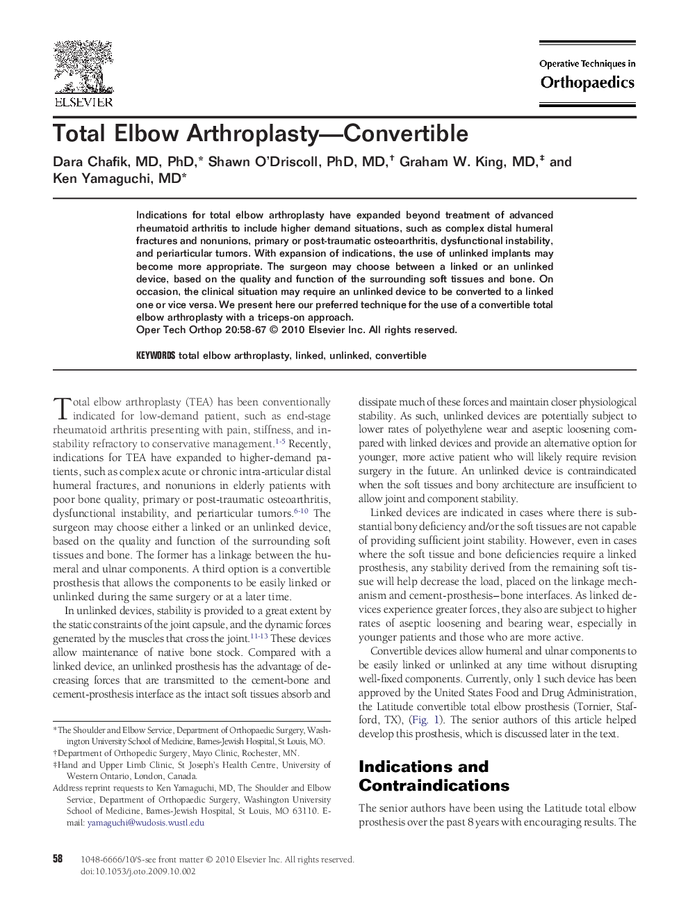 Total Elbow Arthroplasty—Convertible