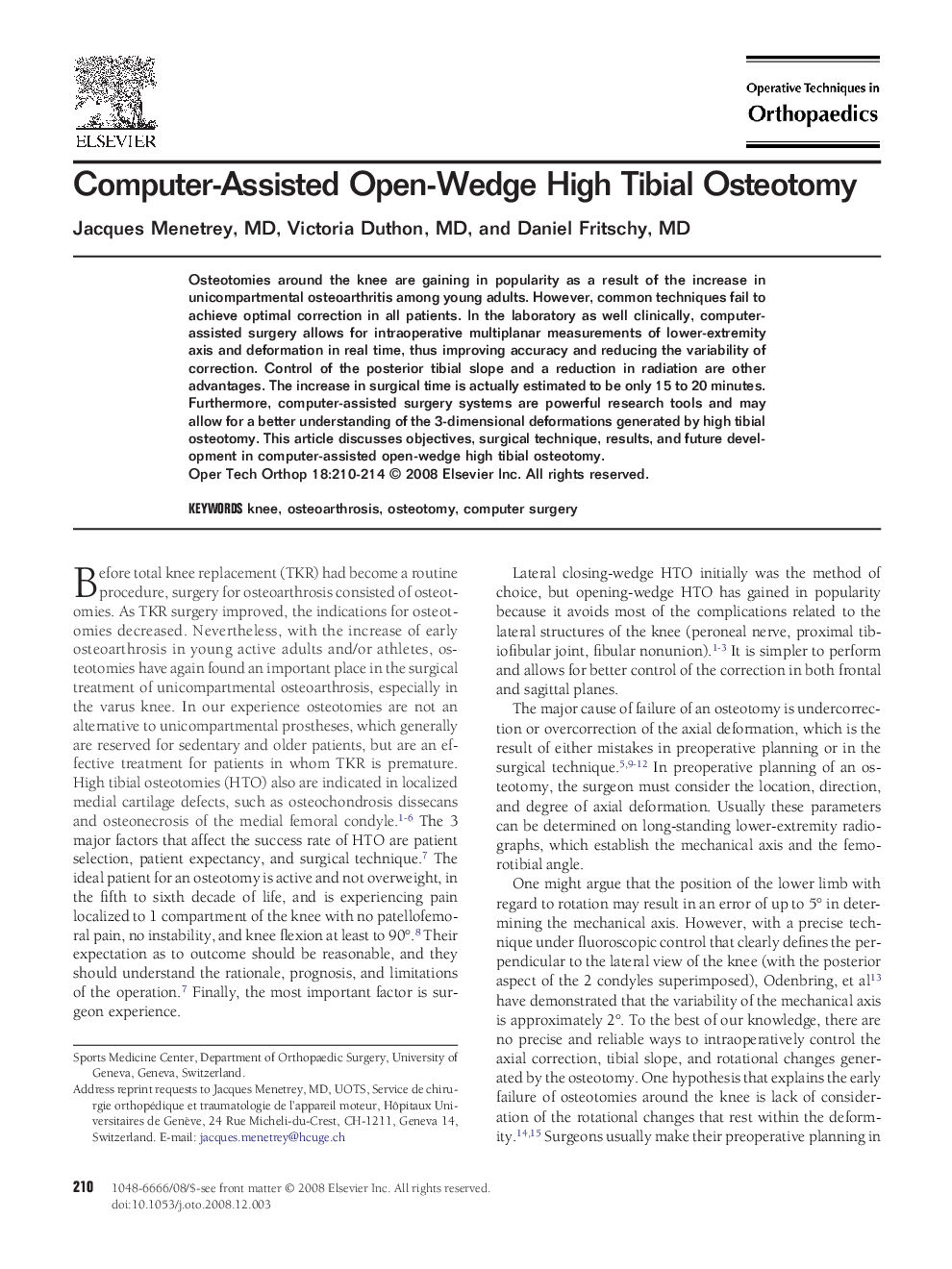 Computer-Assisted Open-Wedge High Tibial Osteotomy