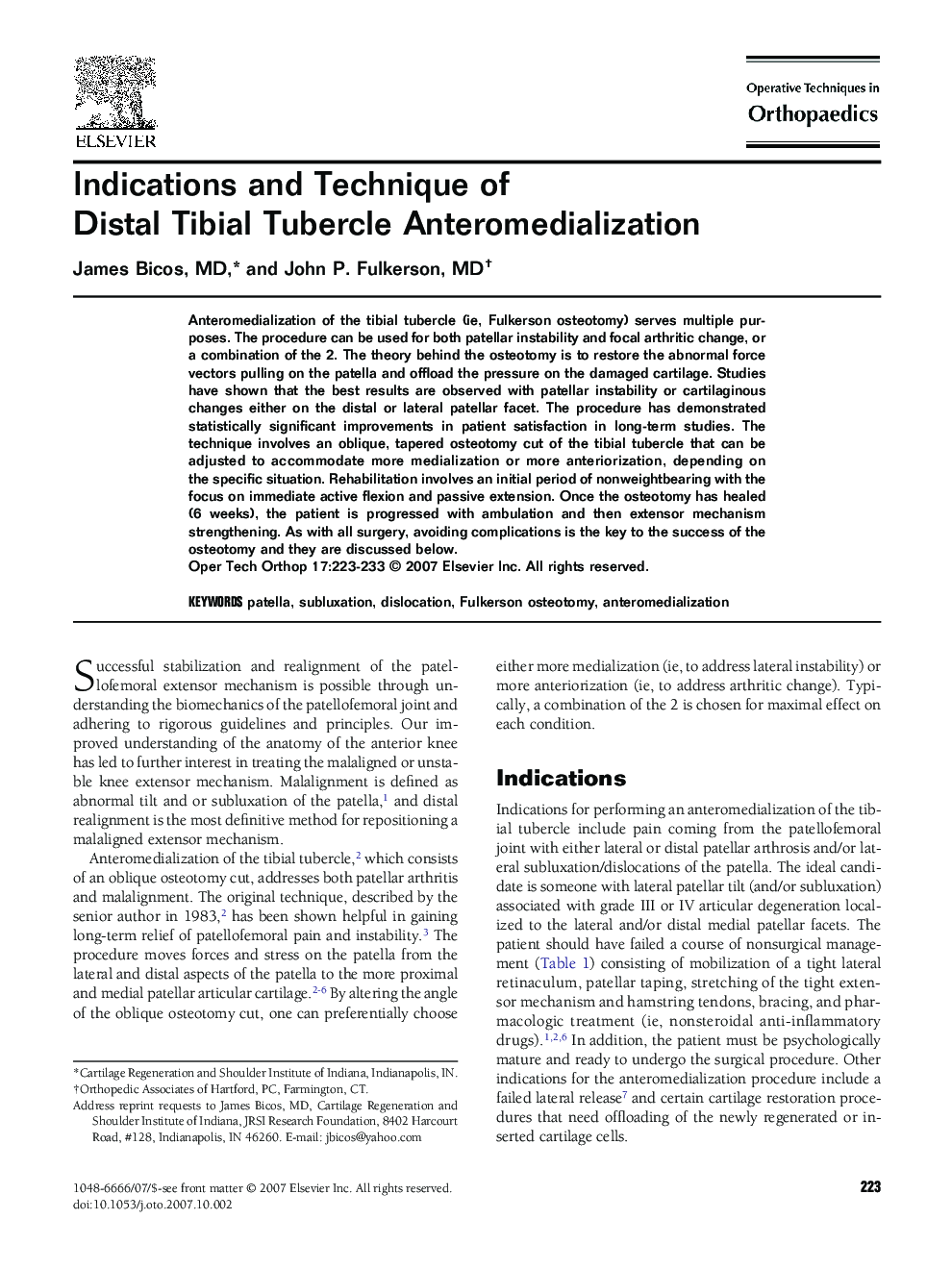 Indications and Technique of Distal Tibial Tubercle Anteromedialization