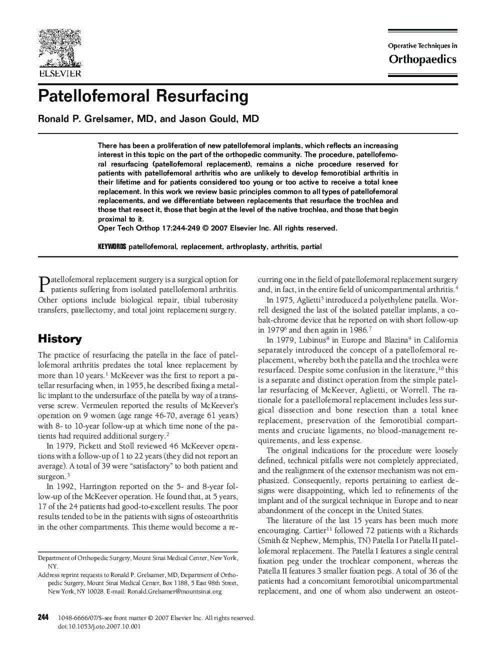 Patellofemoral Resurfacing