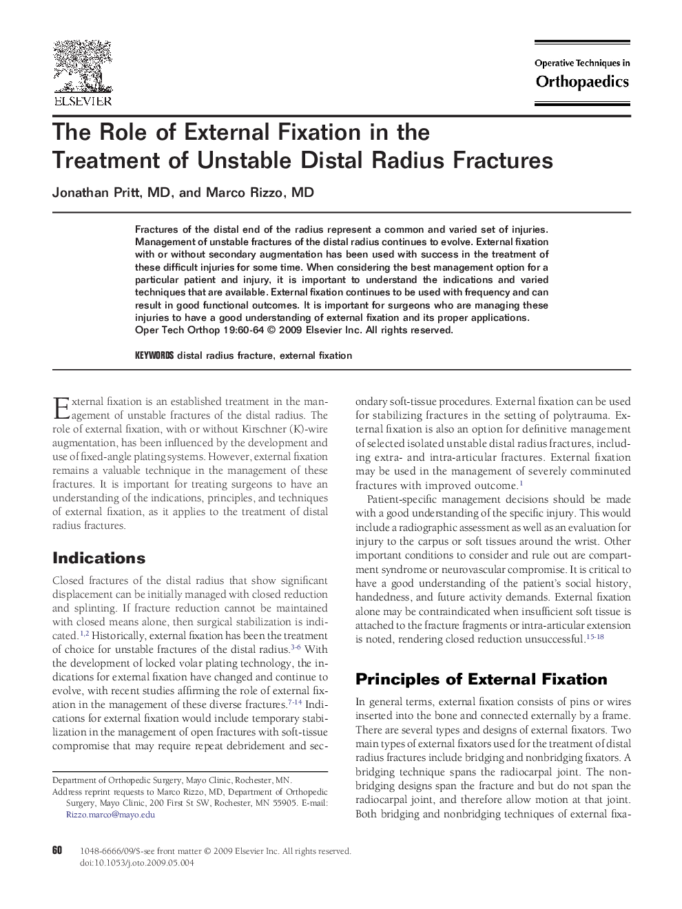 The Role of External Fixation in the Treatment of Unstable Distal Radius Fractures