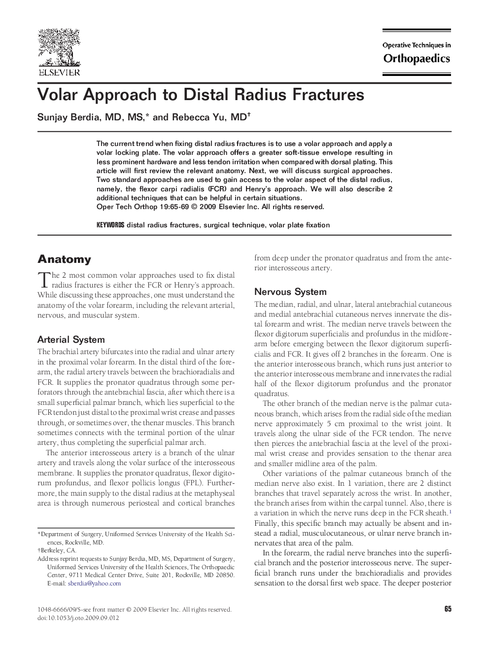 Volar Approach to Distal Radius Fractures