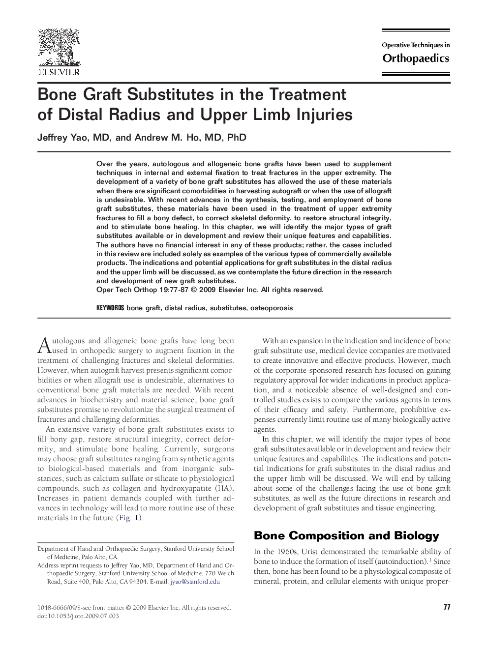 Bone Graft Substitutes in the Treatment of Distal Radius and Upper Limb Injuries