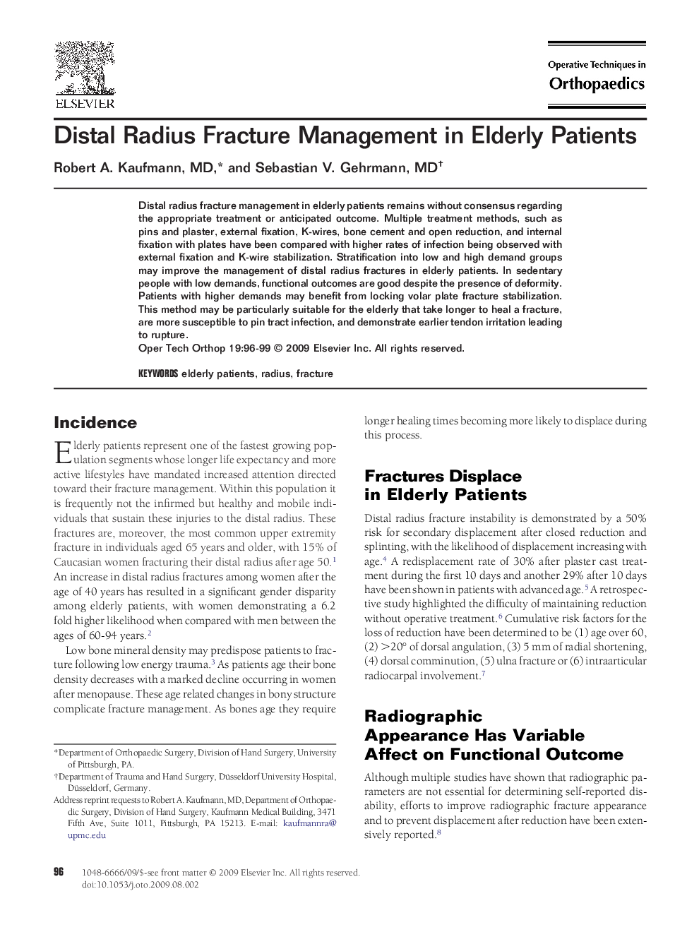 Distal Radius Fracture Management in Elderly Patients